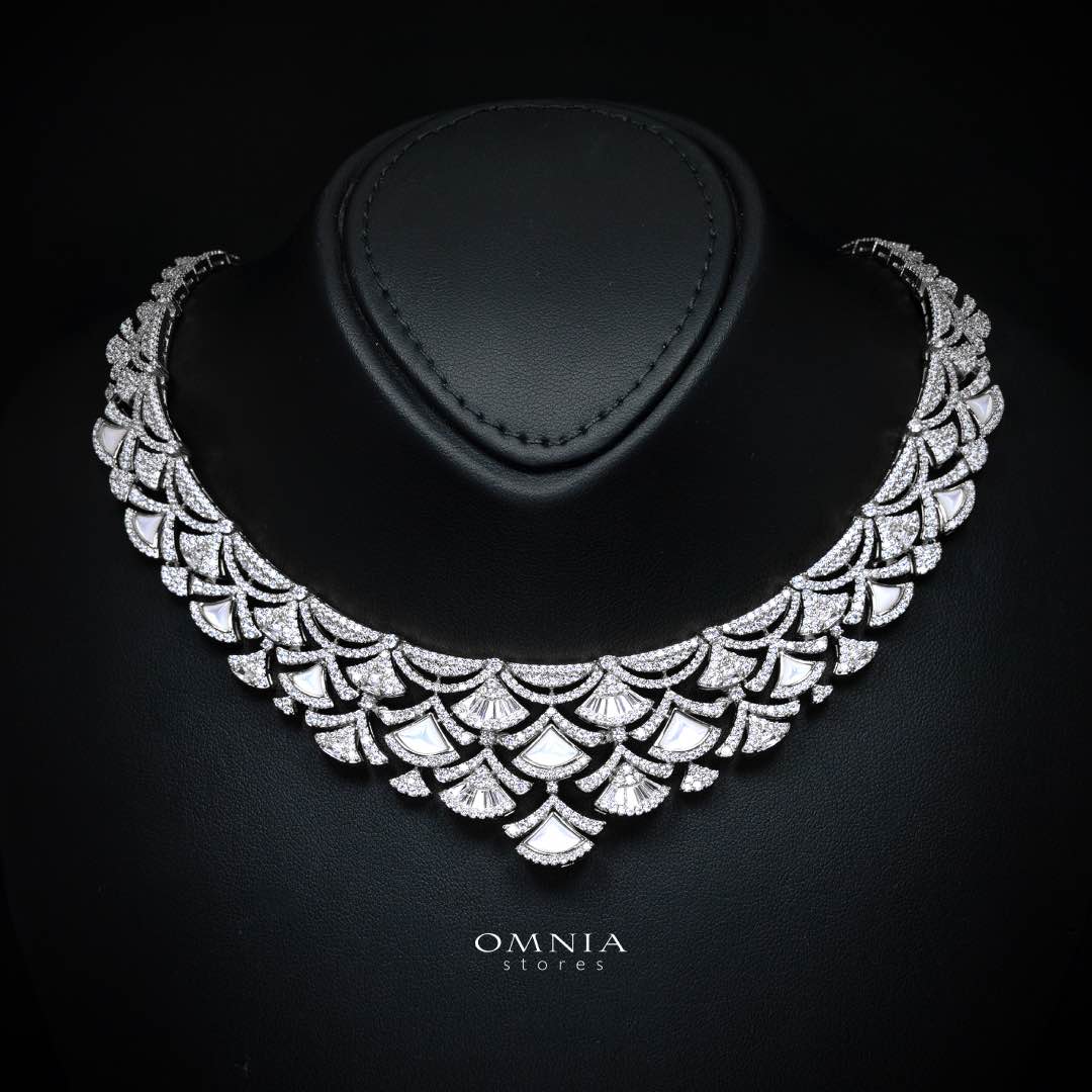 Omnia Bita White Bridal Full Set in High Quality Zircon Stone in Rhodium Plated (only 17 cm available in ksa)