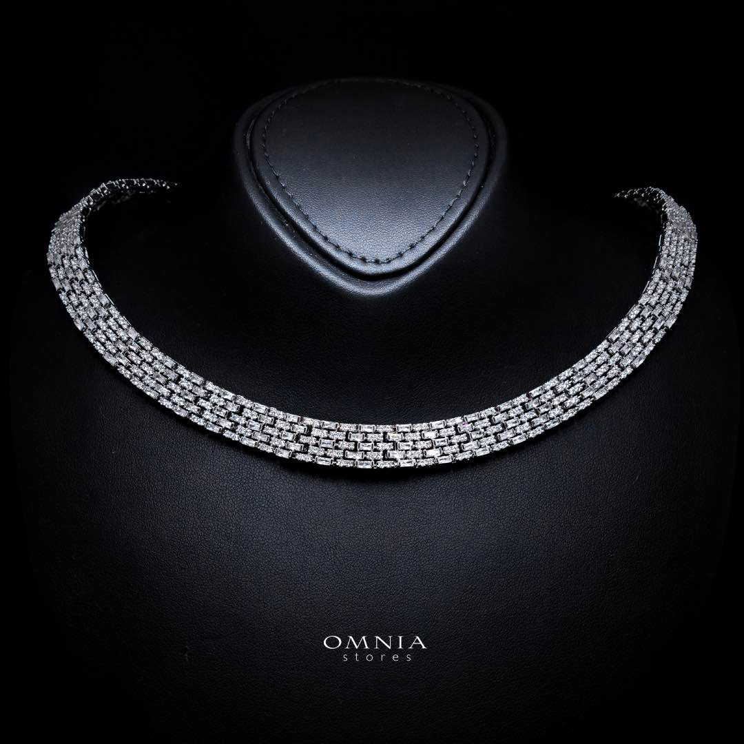 Omnia Zehra White Luxury Bridal Full Set in High Quality Zircon Stone in Rhodium Plated