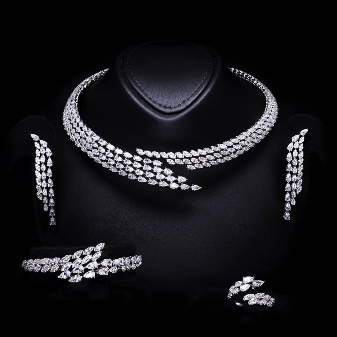 Omnia Kalina Luxury White Choker Bridal Full Set in High Quality Zircon Stone Premium Rhodium Plated