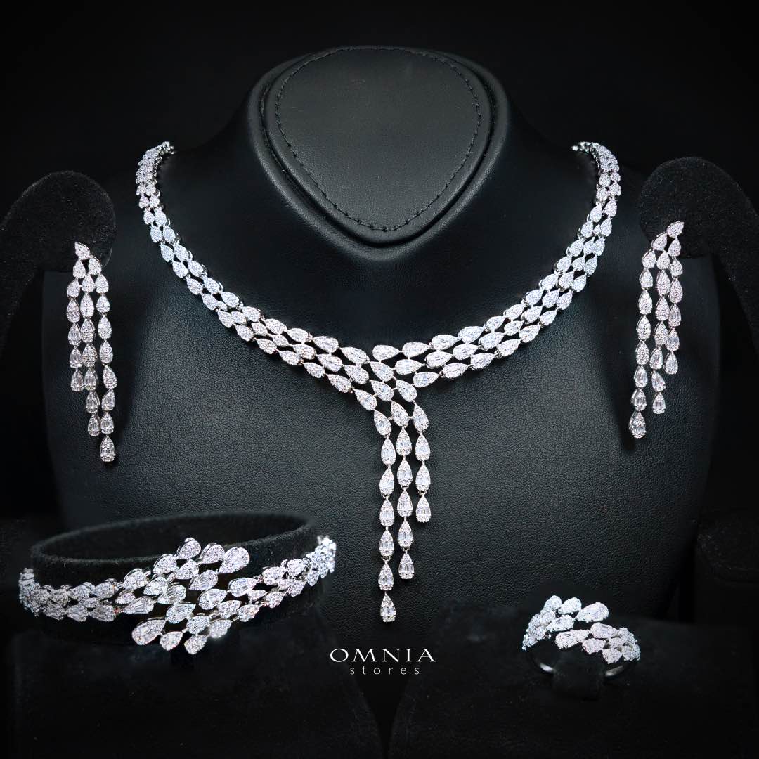 Omnia Nasiha Luxury Bridal White Full Set in High Quality Zircon Stone Rhodium Plated