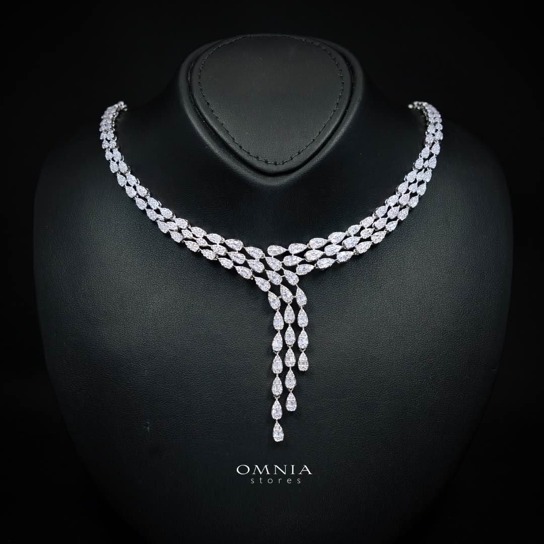 Omnia Nasiha Luxury Bridal White Full Set in High Quality Zircon Stone Rhodium Plated