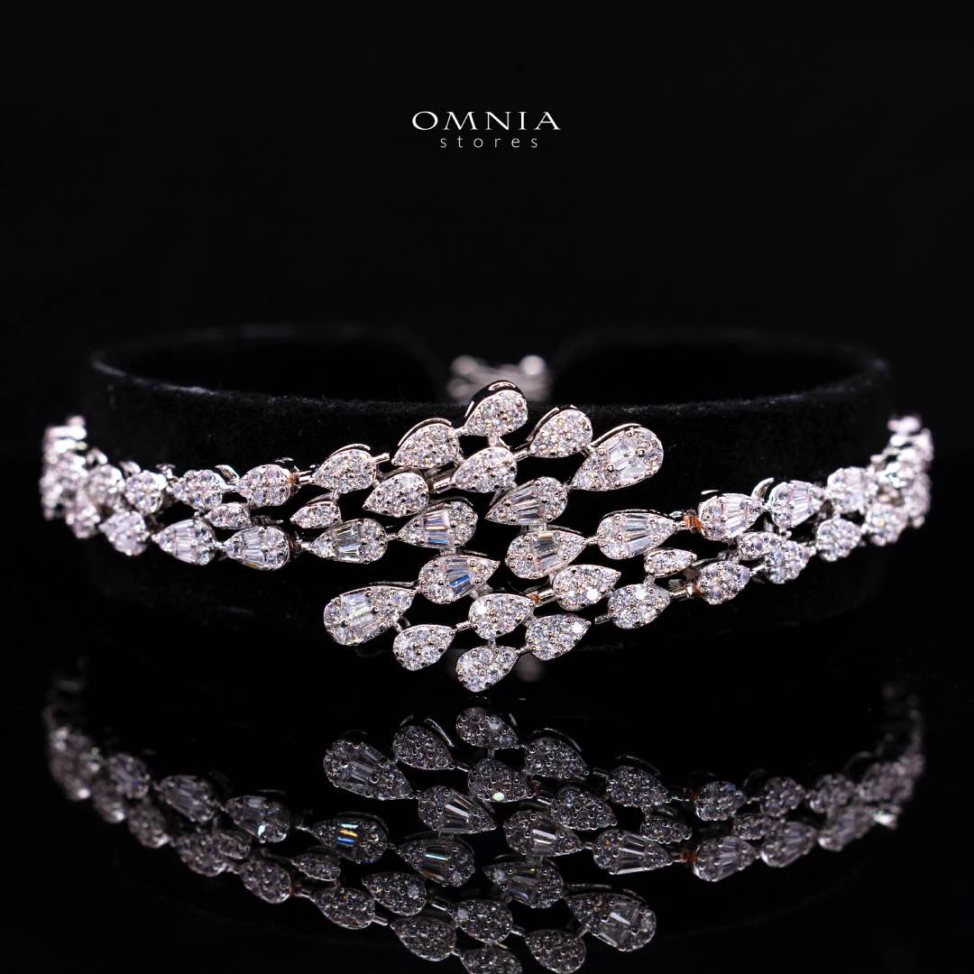 Omnia Nasiha Luxury Bridal White Full Set in High Quality Zircon Stone Rhodium Plated