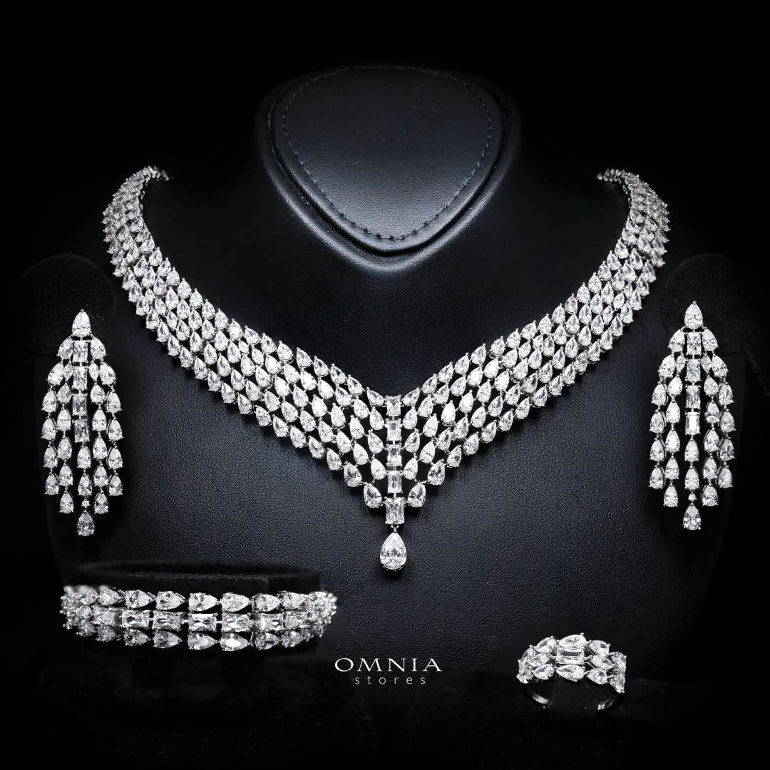 Omnia Carina White Luxury Bridal Full Set in High Quality Rhodium Plated Zircon Stones