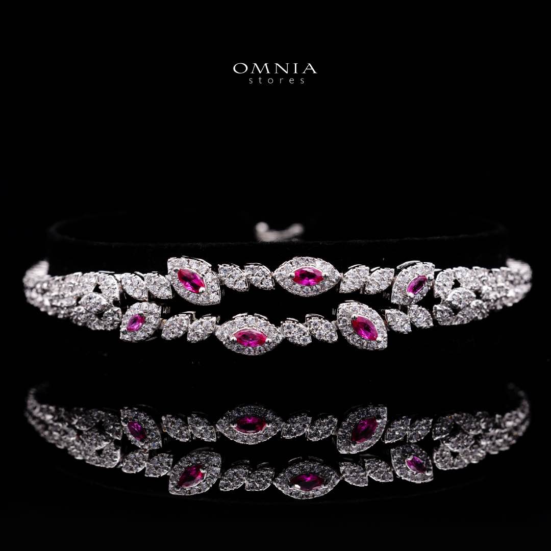 Omnia Nada Maroon Bridal Full Set in High Quality Zircon Stone Rhodium Plated