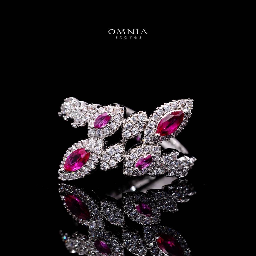 Omnia Nada Maroon Bridal Full Set in High Quality Zircon Stone Rhodium Plated