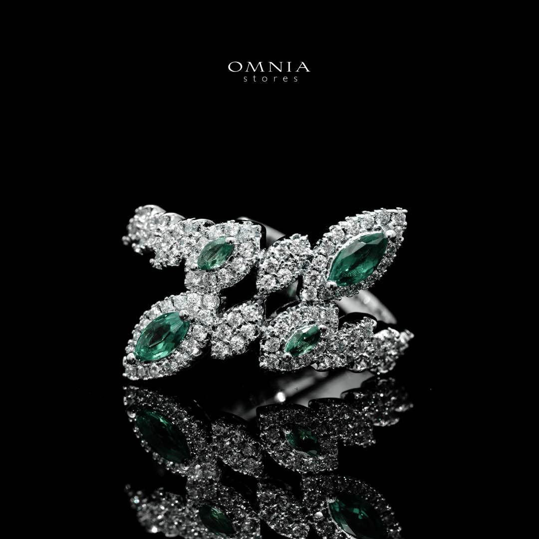 Omnia Nada Green Bridal Full Set Accessories in High Quality Zircon Stone Rhodium Plated
