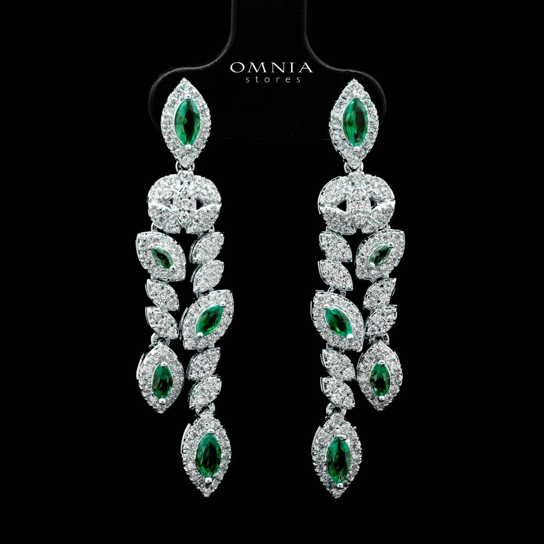 Omnia Nada Green Bridal Full Set Accessories in High Quality Zircon Stone Rhodium Plated