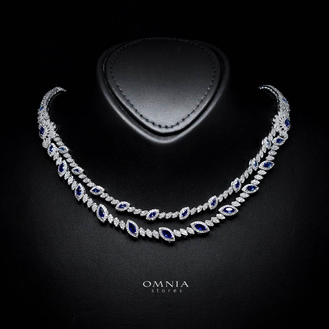 Omnia Nada Blue Bridal Full Set in High Quality Zircon Stone Rhodium Plated