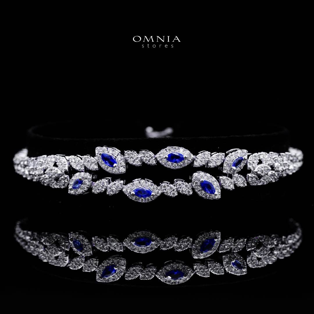 Omnia Nada Blue Bridal Full Set in High Quality Zircon Stone Rhodium Plated