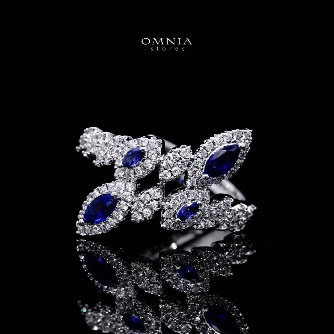 Omnia Nada Blue Bridal Full Set in High Quality Zircon Stone Rhodium Plated