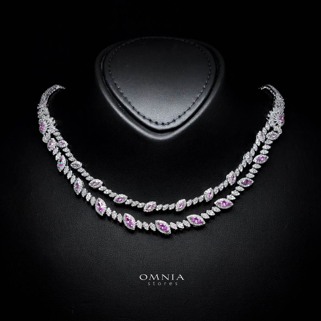 Omnia Nada Pink Bridal Full Set in High Quality Zircon Stone Rhodium Plated