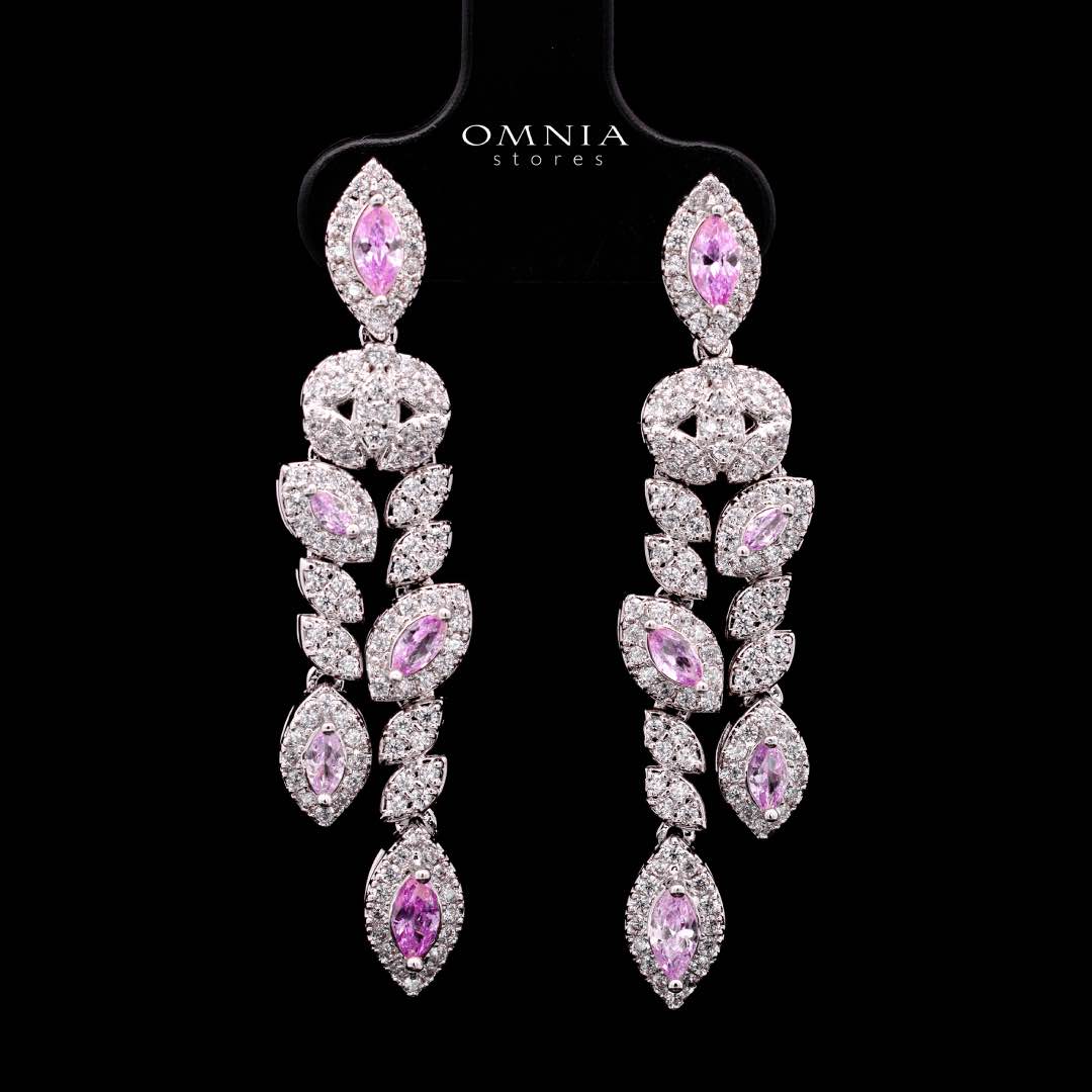Omnia Nada Pink Bridal Full Set in High Quality Zircon Stone Rhodium Plated