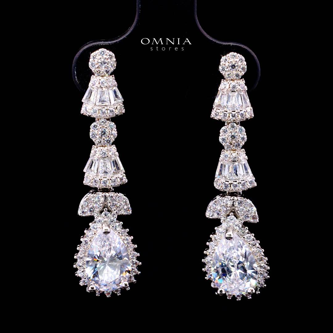 Omnia Ethereal White Drop Luxury Bridal Full Set in High Quality Rhodium Plated Zircon Stones