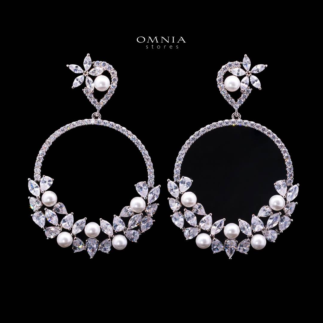Omnia Rasha Earrings in High Quality Zircon Stone in Rhodium Plated