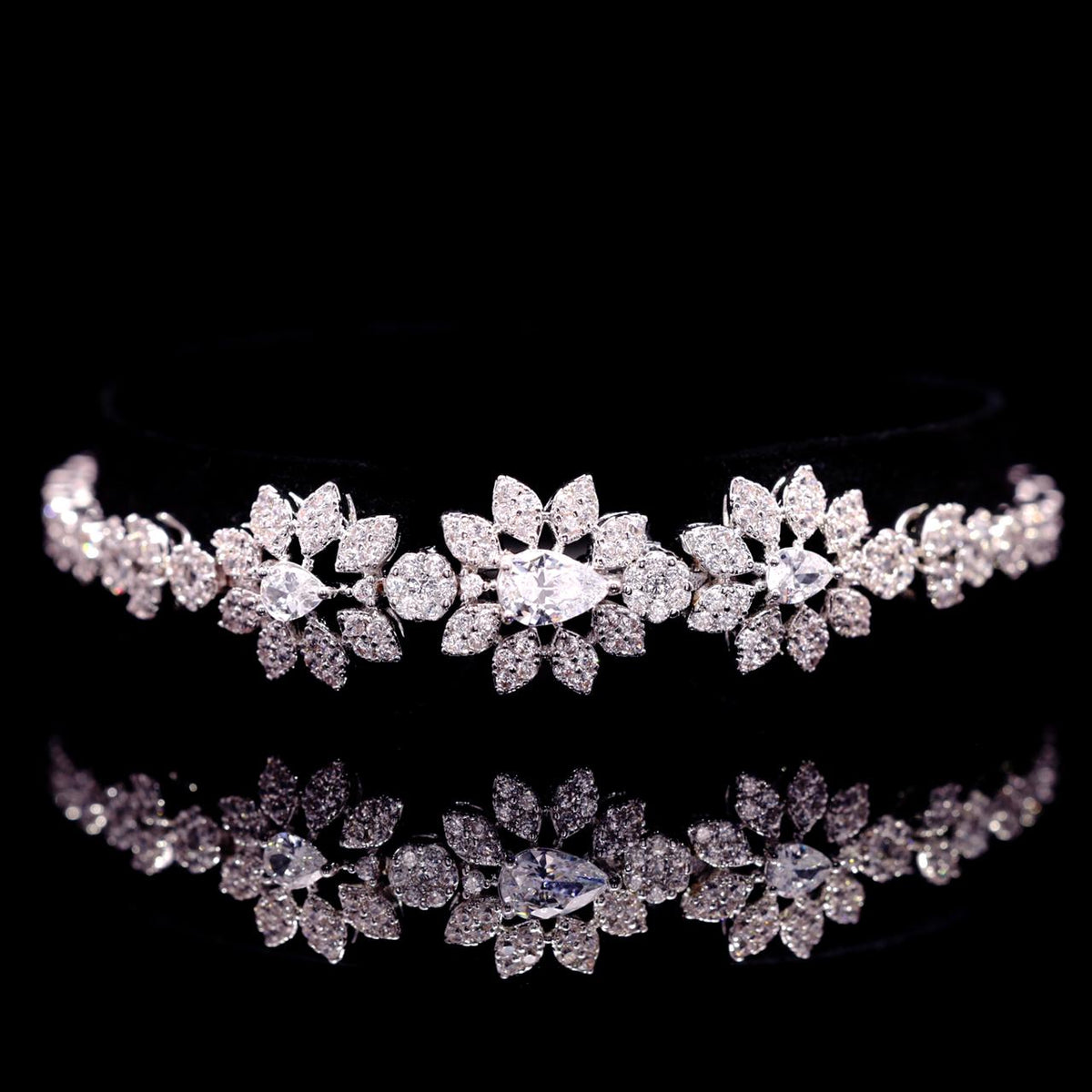 Adalyn Luxury Bridal Bracelet with High-Quality Zircon Stones Rhodium-Plated Finish