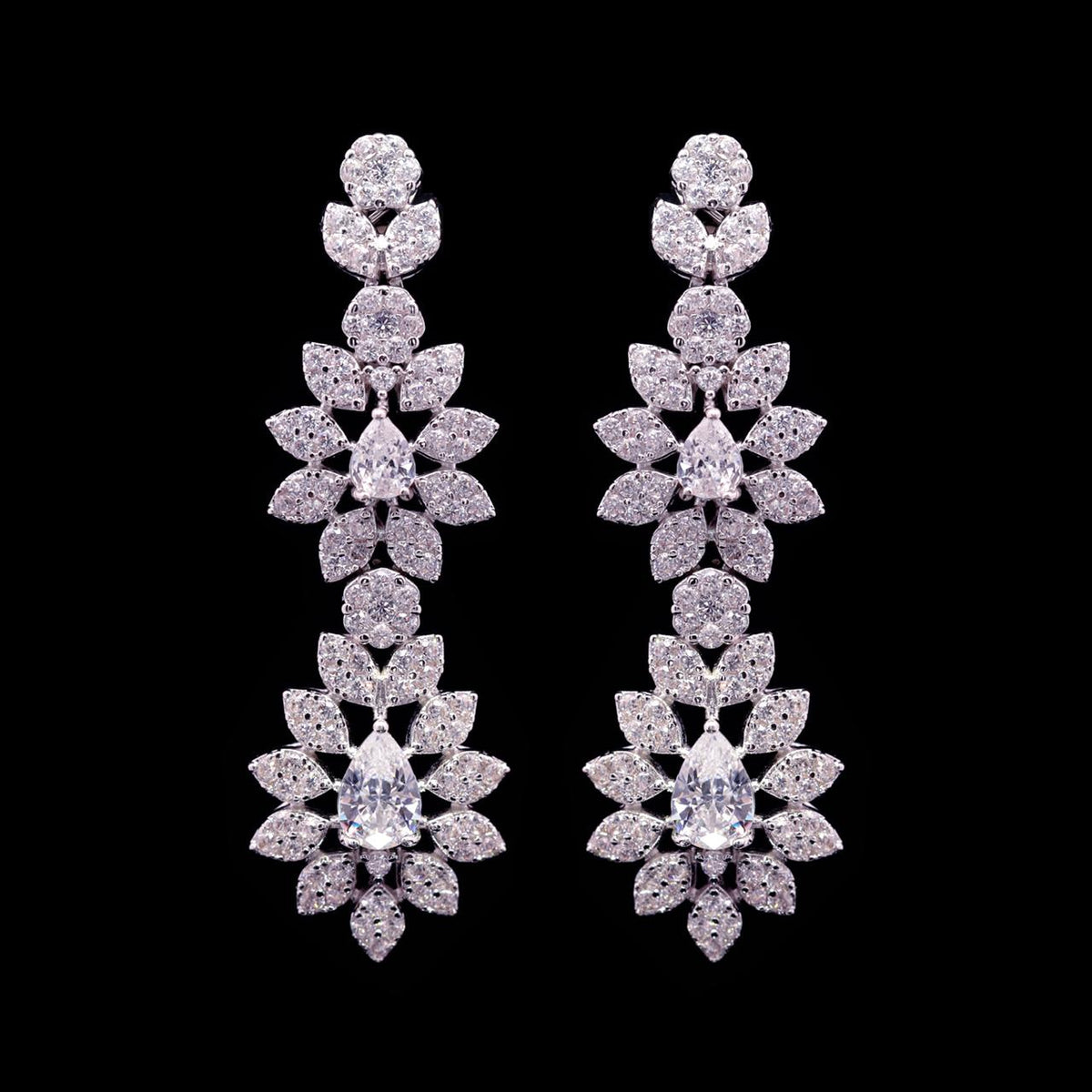 Adalyn Luxury Bridal Earring with High-Quality Zircon Stones Rhodium-Plated Finish