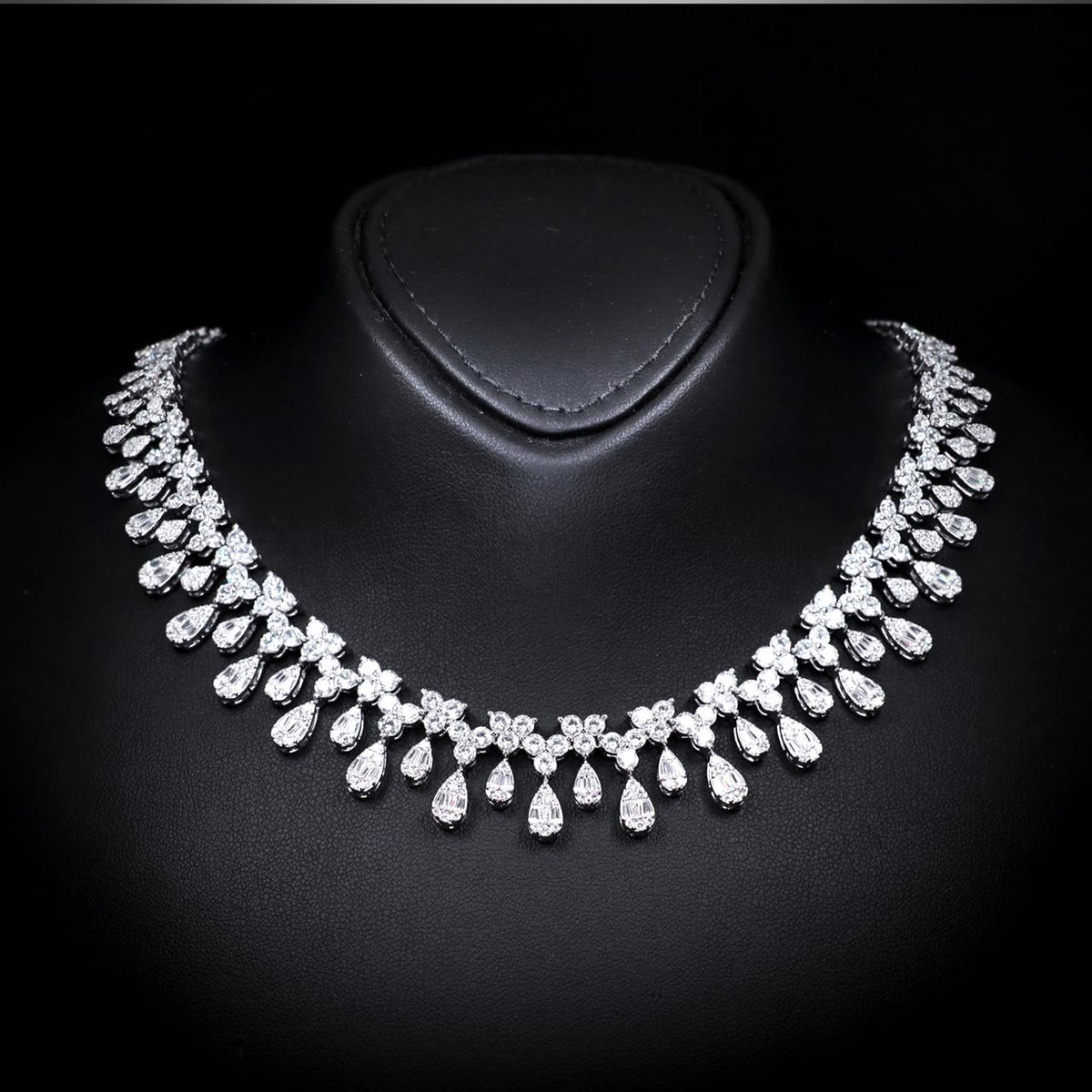 Ananya White Luxury Bridal Necklace with High-Quality Zircon Stones Rhodium-Plated Finish