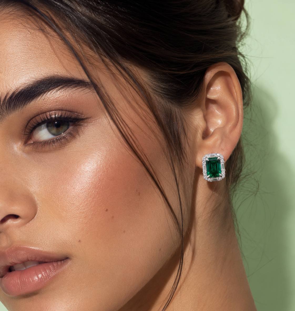 Aubrianna Synthetic Green Stone Earrings, Emerald Cut 6×8mm, in 925 Sterling Silver