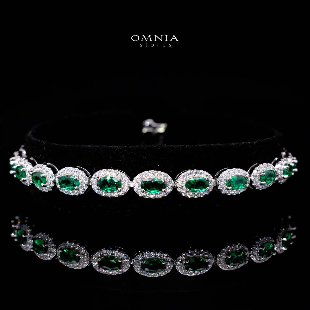 Omnia Syra Green Silver Bracelet in 925 Silver High Quality Simulated Diamonds