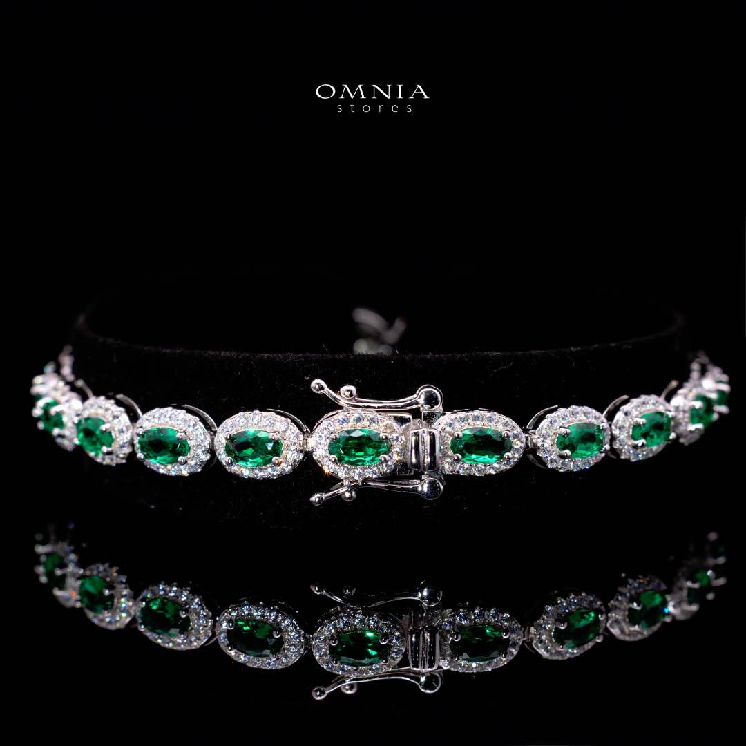 Omnia Syra Green Silver Bracelet in 925 Silver High Quality Simulated Diamonds