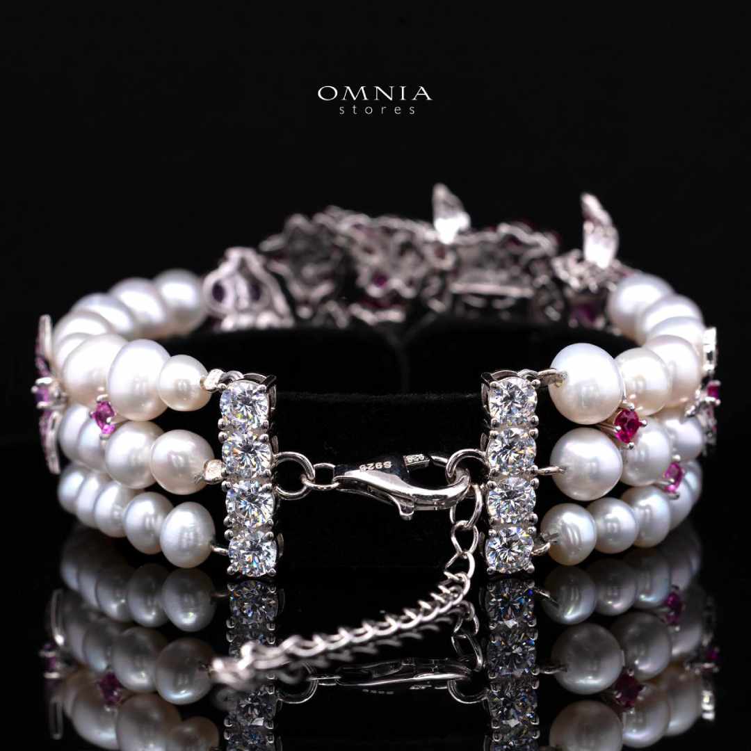 Omnia Blossom Pearl Bracelet in 925 Silver with High Quality Simulated Diamonds