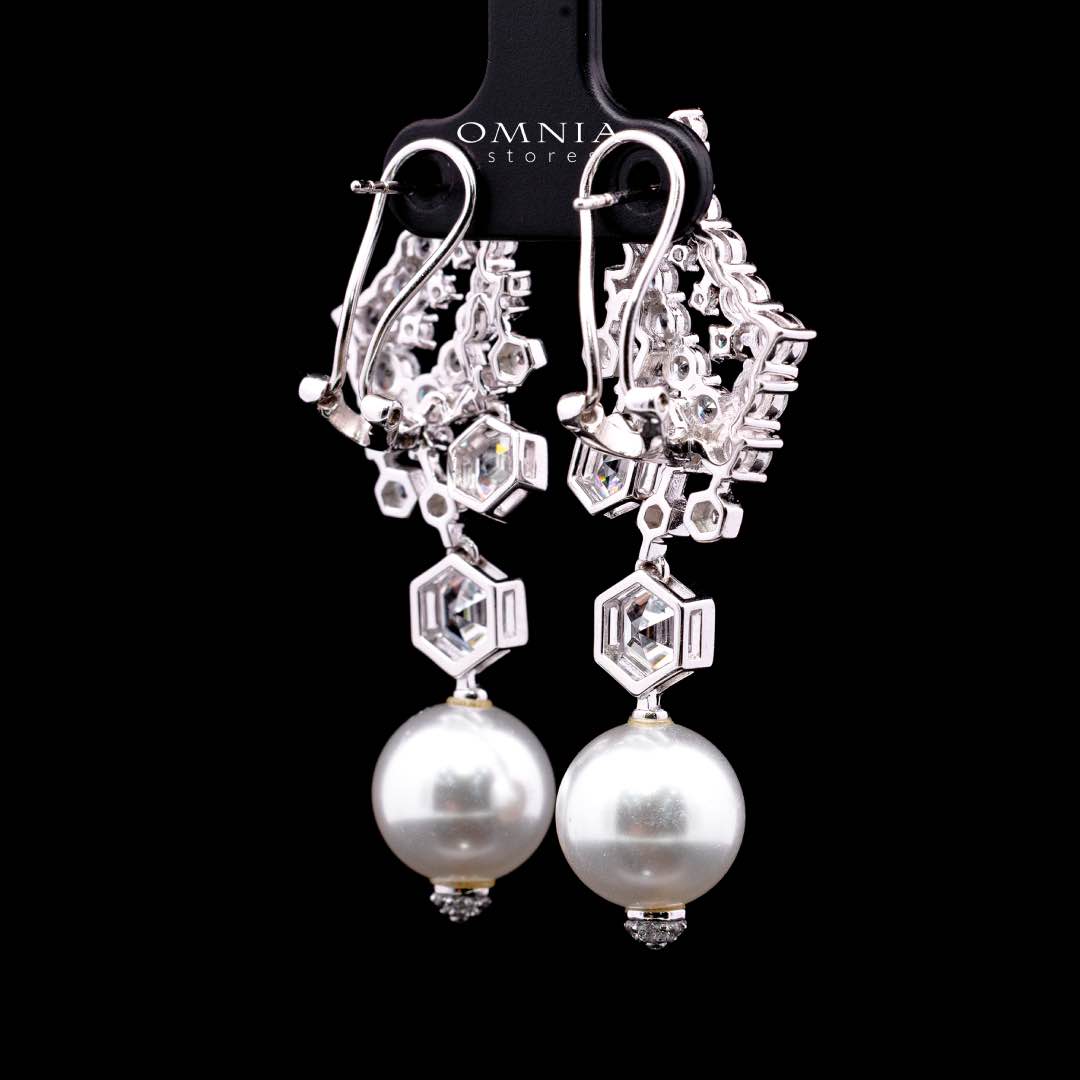 Omnia Suraiya Silver Winged Freash Real Pear Drop Earrings in 925 Silver High Quality White Simulated Diamond Stones