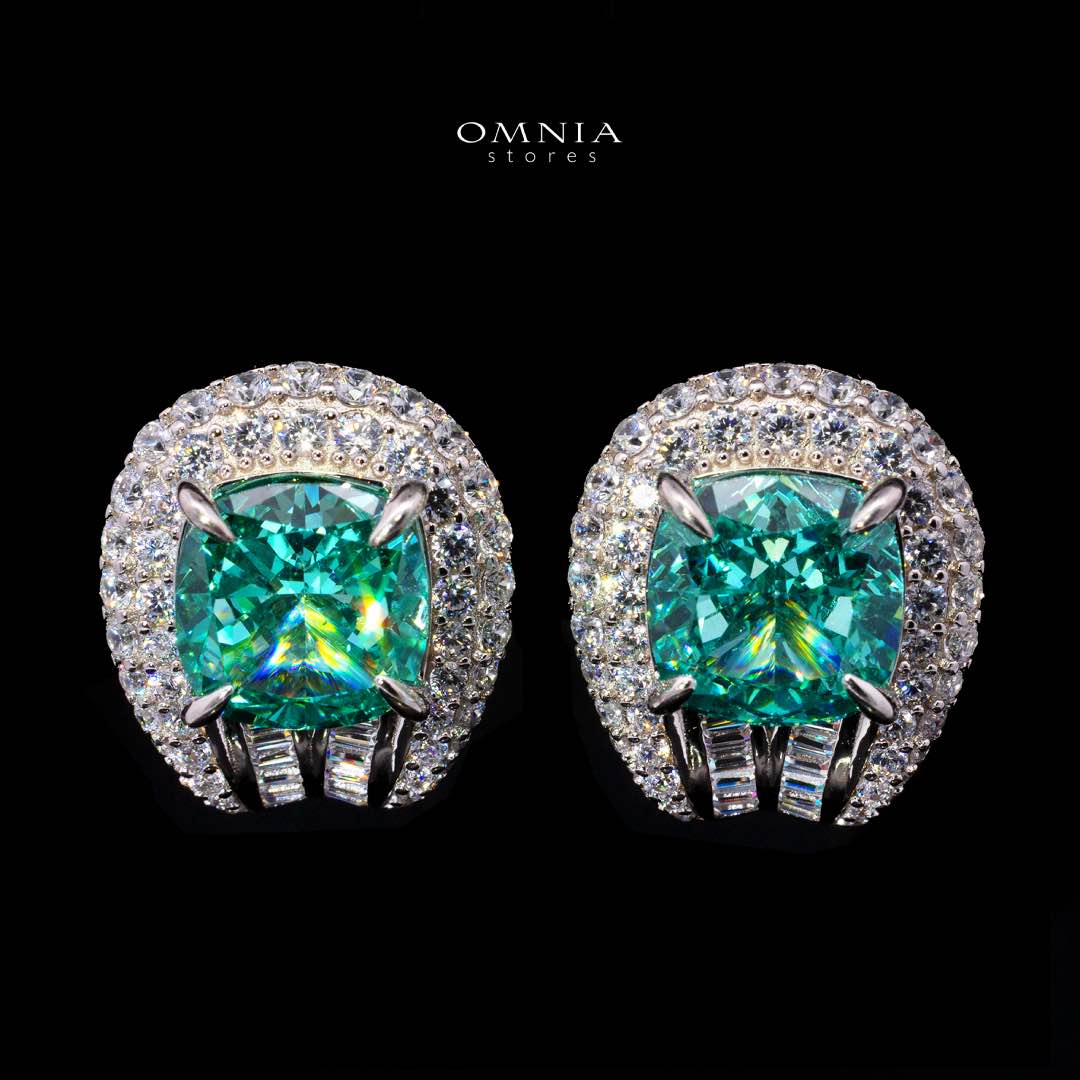 أقراط Omnia Katy Green المطعمة بالألماس المحاكي عالي الجودة من الفضة عيار 925