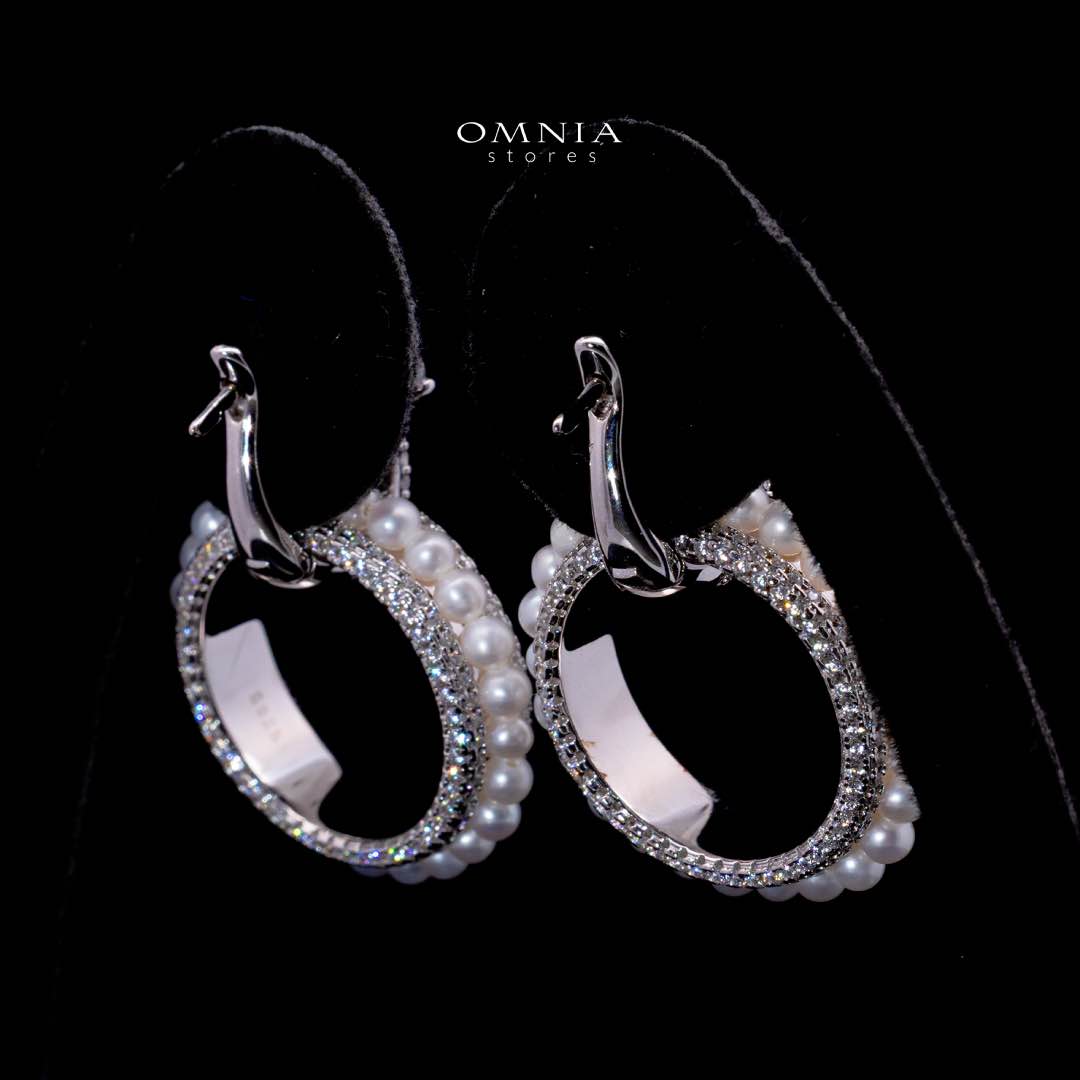 Omnia Yana Round Pearl Clip Earrings With High Quality Simulated Diamonds in 925 Silver