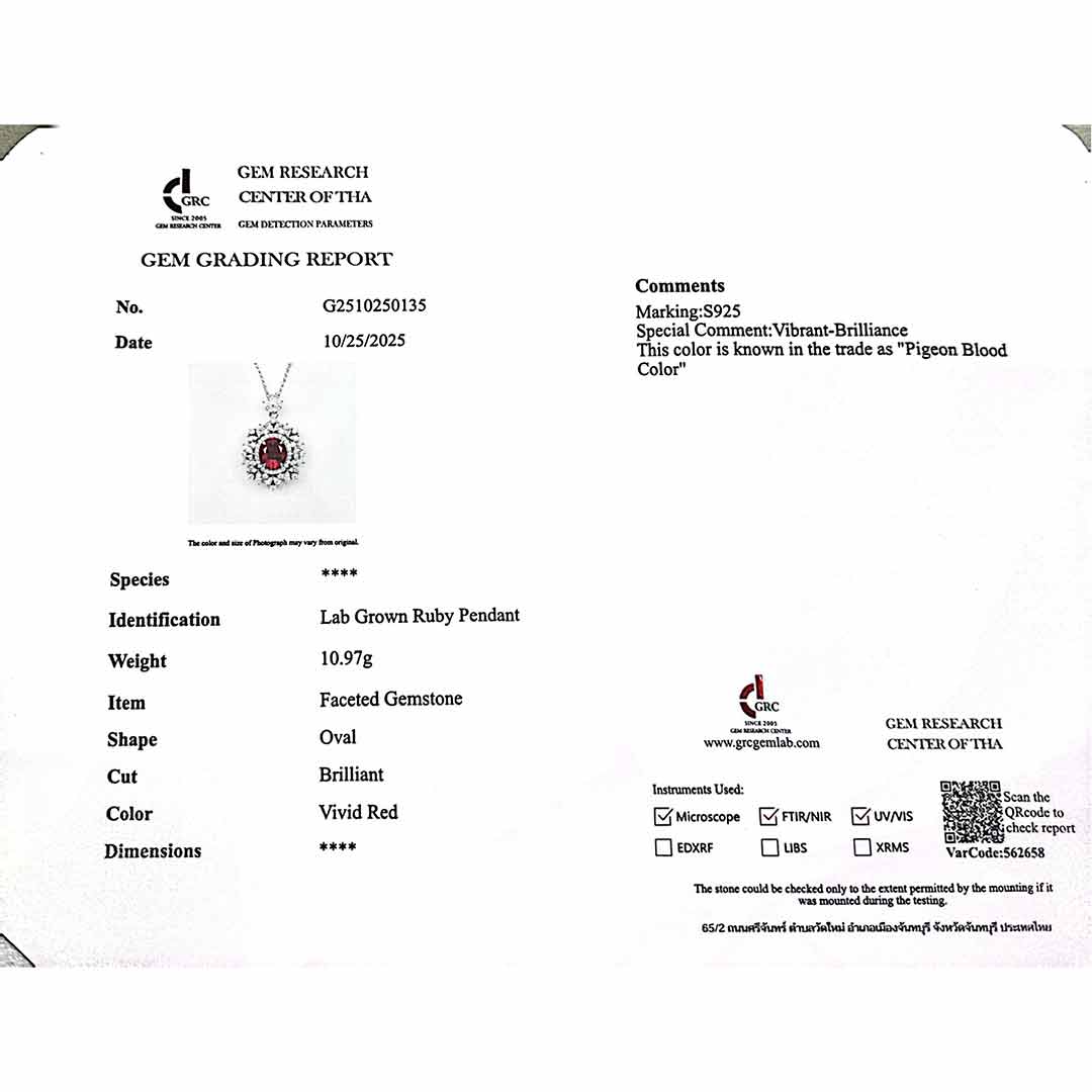 Omnia Esma Silver Necklace and Earrings Set in 925 Silver With High Quality GRC Certified Ruby Red Lab Grown Stones