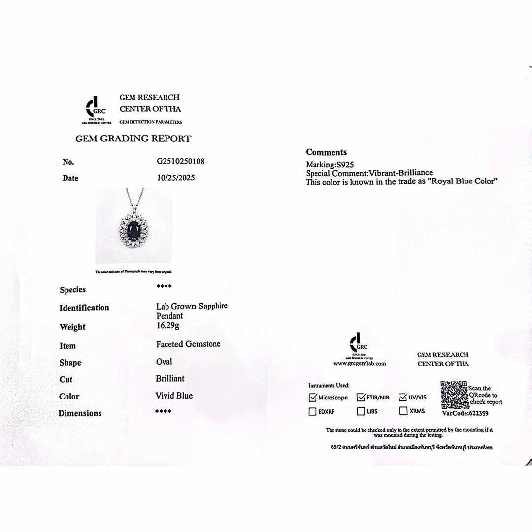 Omnia Zayra Silver Necklace and Earrings Set in 925 Silver With High Quality GRC Certified Saphhire Blue Lab Grown Stones