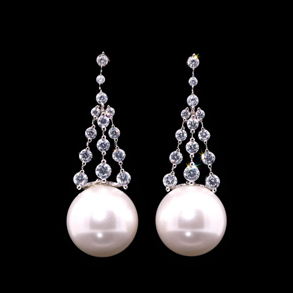 Dania Pearl Earrings with Certificate | Simulated Diamonds in 925 Sterling Silver