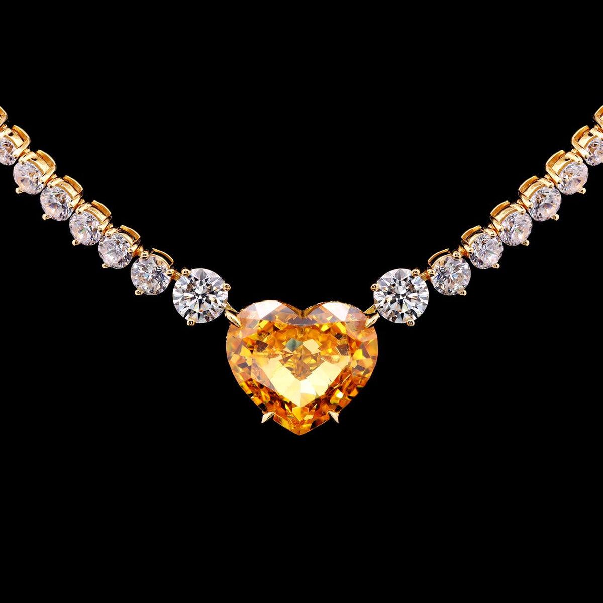 Dareen Yellow Necklace with Certificate | Simulated Diamonds in Gold-Plated 925 Sterling Silver.
