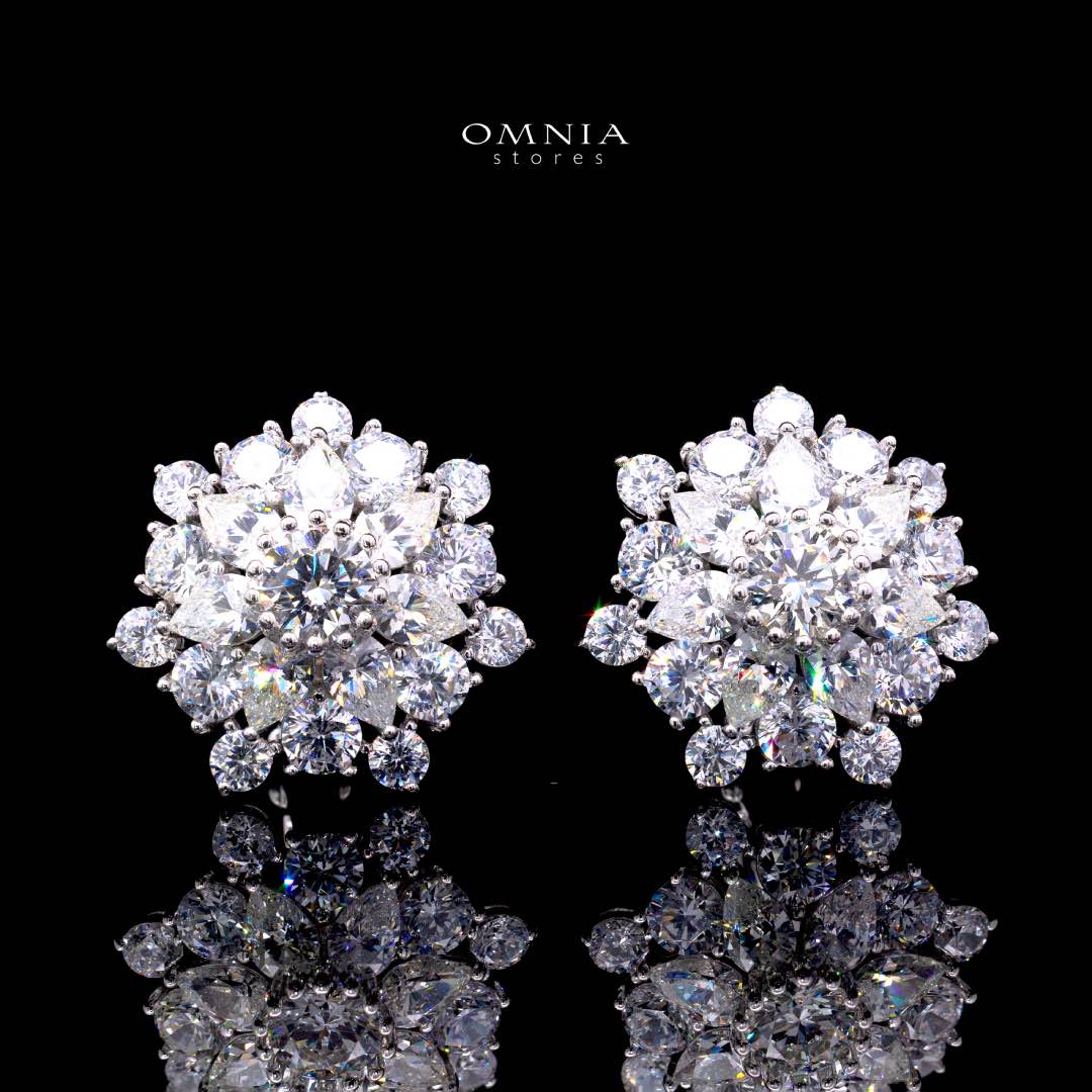 Melika White Floral Design Clip Earrings In 925 Silver High Quality Certified Lab Crafted Stones