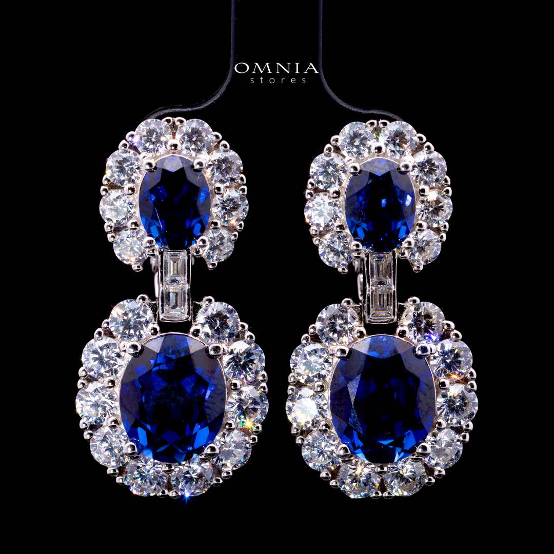 Nalia Lab Grown Blue Sapphite Stones With GRC Certified Oval Drop Earrings in 925 Silver