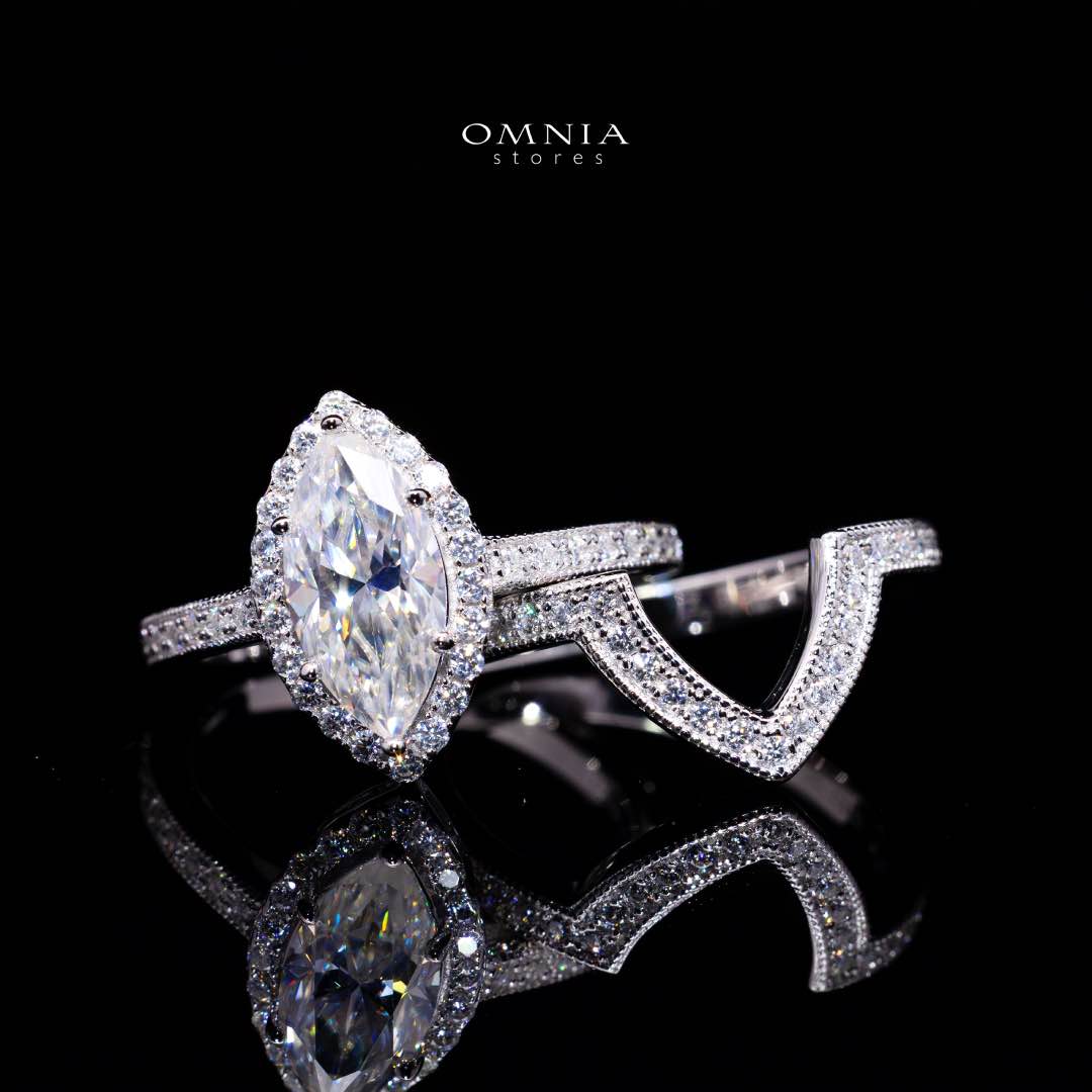 Azmira Royal Design Marquise Moissanite Ring – Certified 925 Sterling Silver GRA Certified