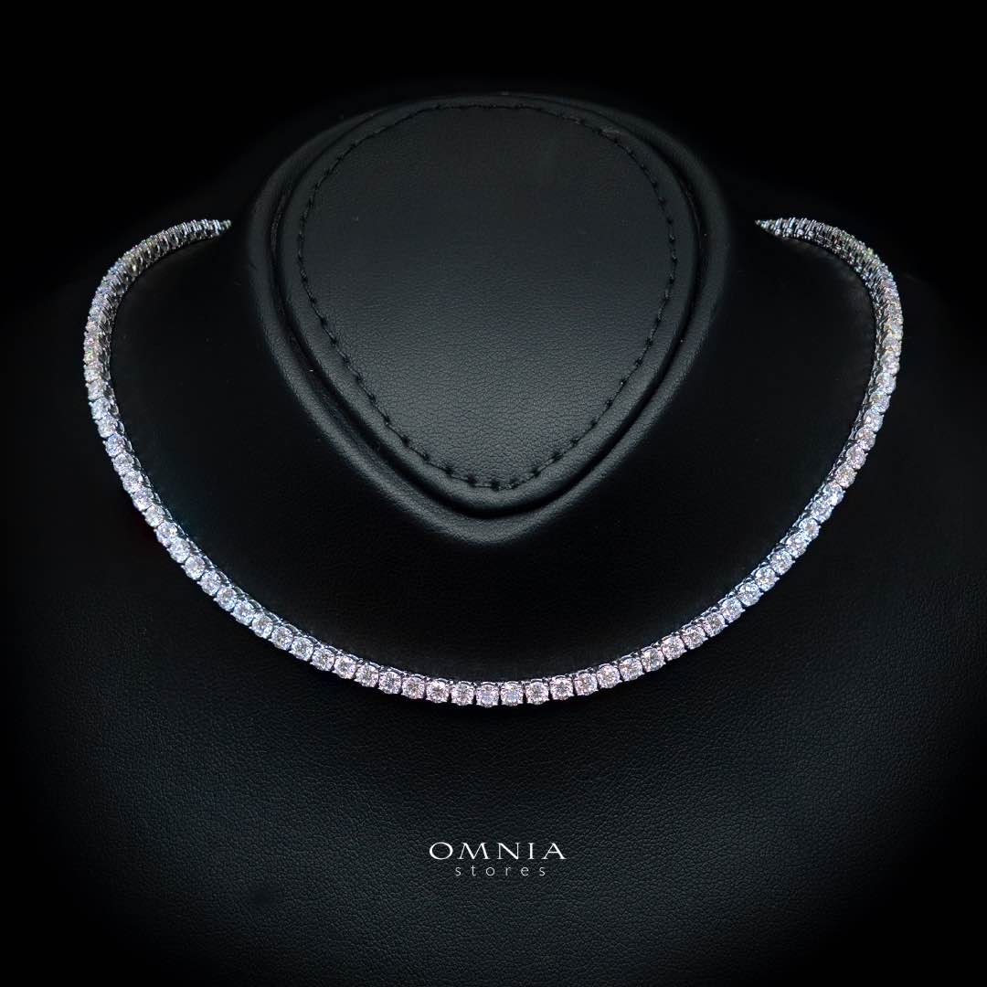 Shaikha White 3mm Tennis Necklace with High-Quality Premium Moissanite, GRA Certificate, and Rhodium Plating in 925 Sterling Silver