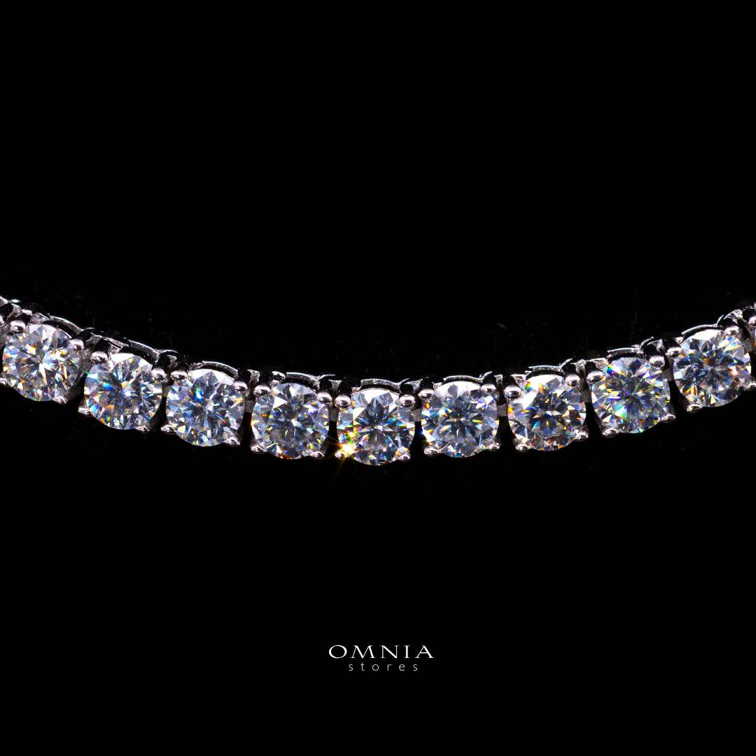 Shaikha White 3mm Tennis Necklace with High-Quality Premium Moissanite, GRA Certificate, and Rhodium Plating in 925 Sterling Silver