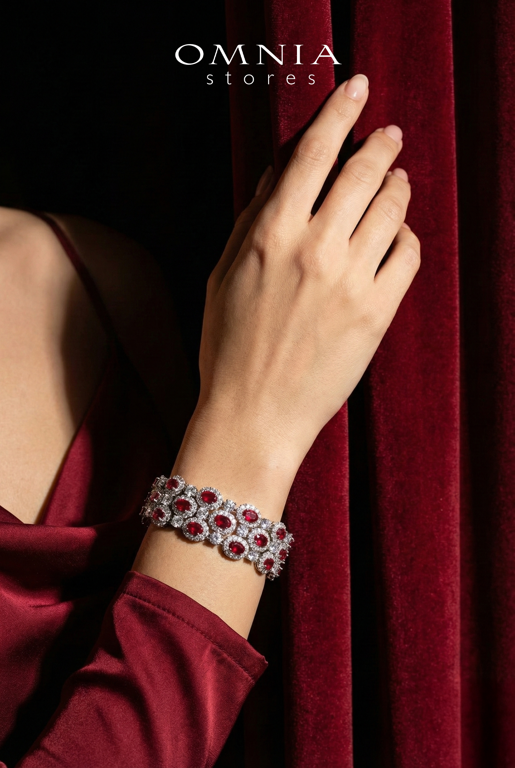 Omnia Viviana Red Bracelet Set in High Quality Zircon Stone in Tarnish Resistant Plating