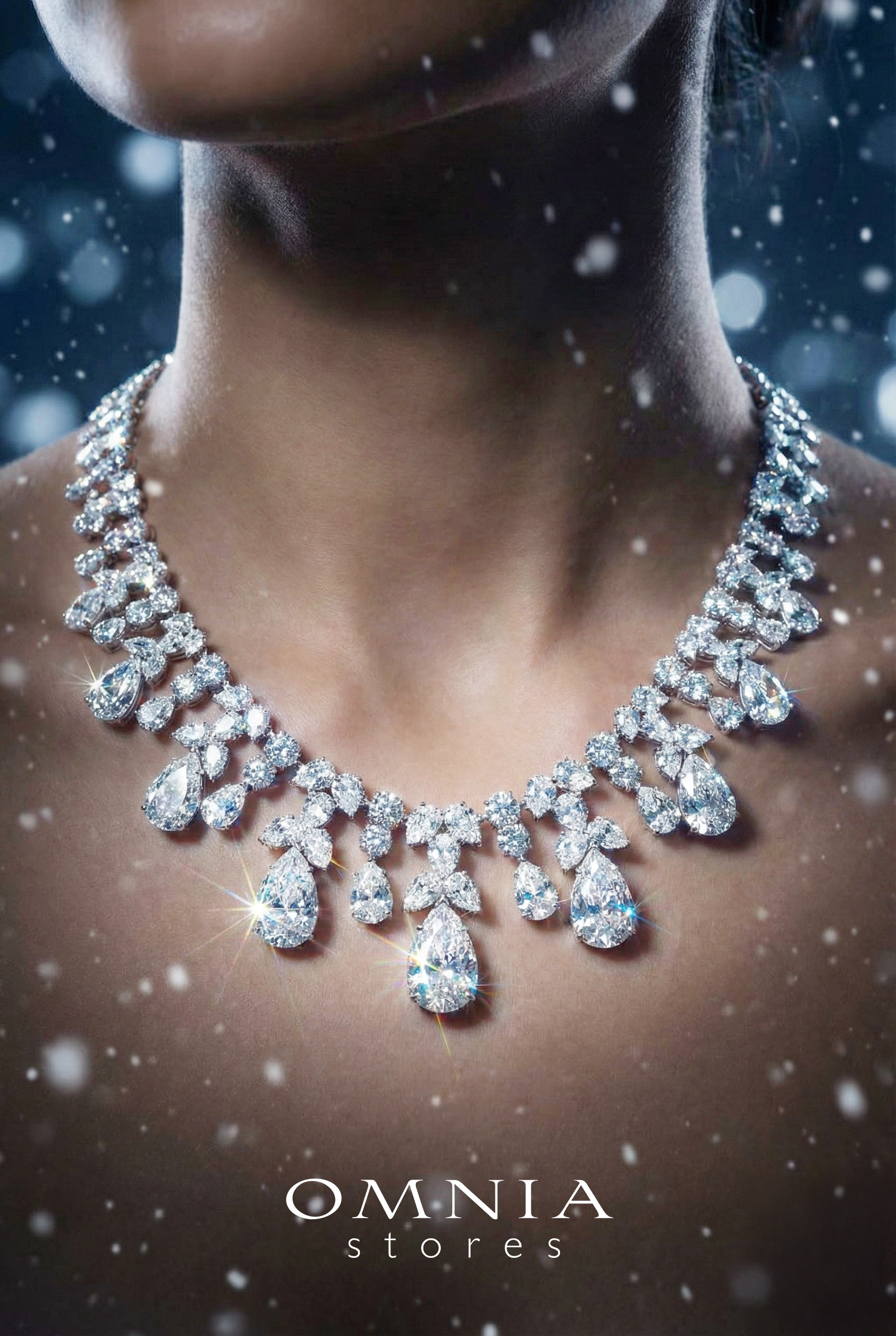 Omnia Taleen Silver White Necklace In 925 Silver With High Quality Lab Crafted Stones