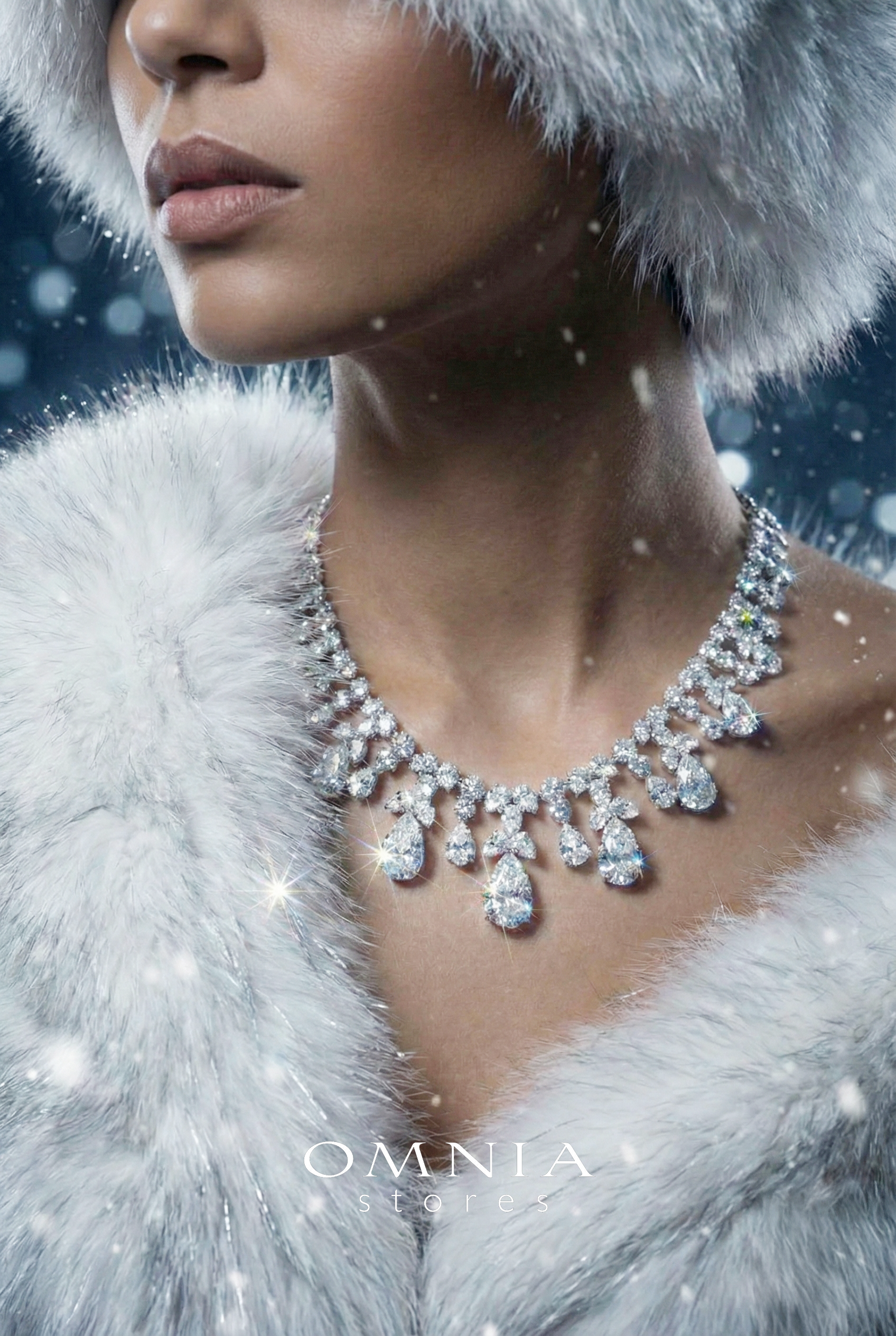 Omnia Taleen Silver White Necklace In 925 Silver With High Quality Lab Crafted Stones