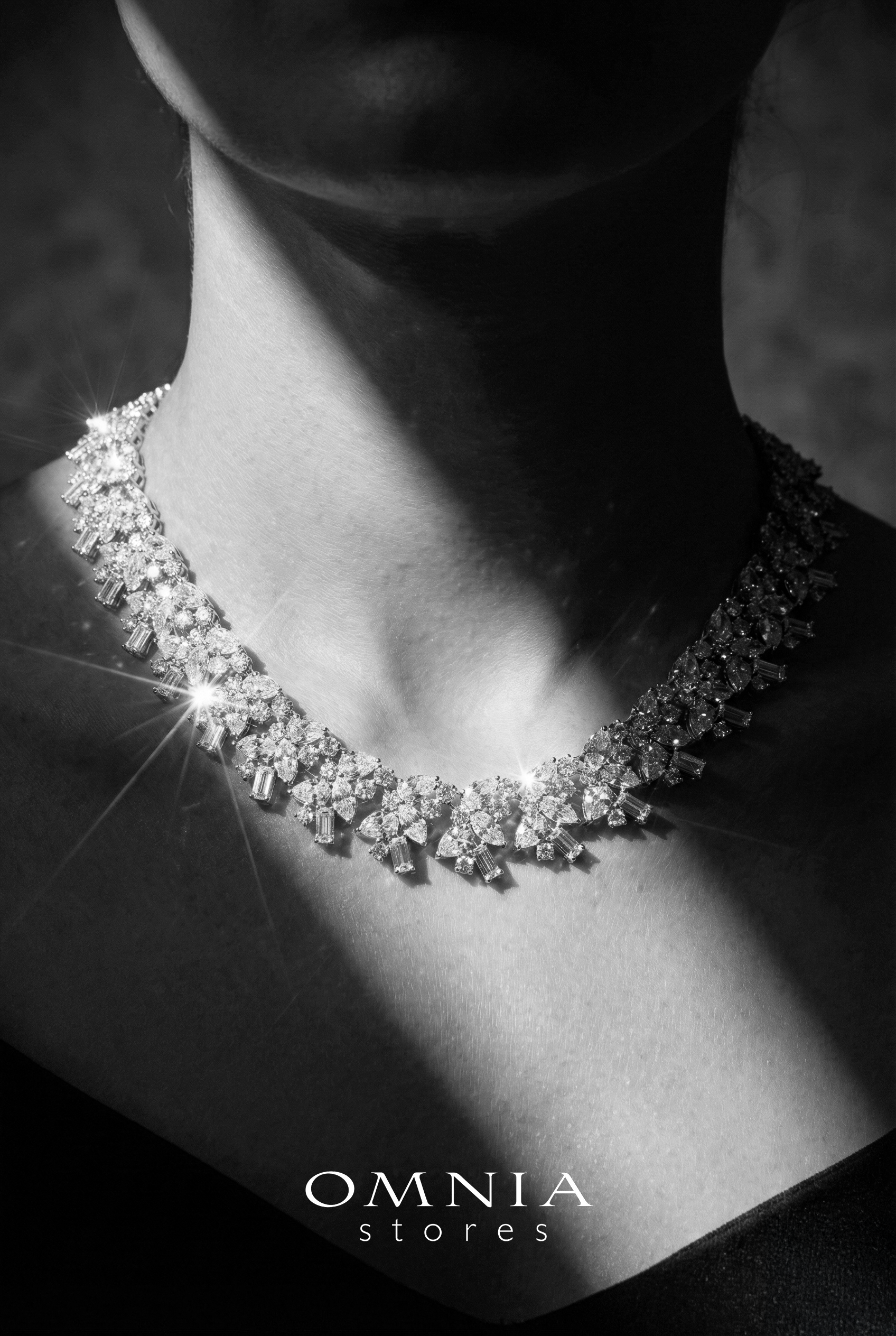 Omnia Farheen White Necklace With High Quality Caertified Lab Crafted Stones In 925 Silver