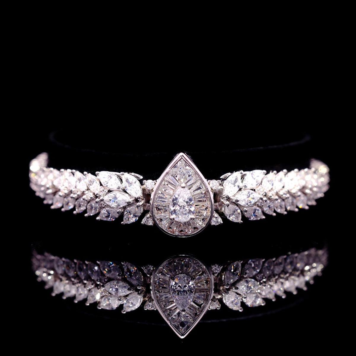 Harlyn White Luxury Bridal Bracelet with High-Quality Zircon Stones Rhodium-Plated Finish