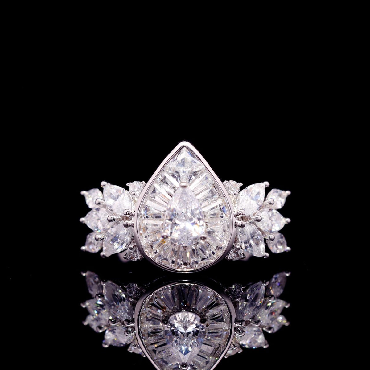 Harlyn White Luxury Bridal Ring with High-Quality Zircon Stones Rhodium-Plated Finish