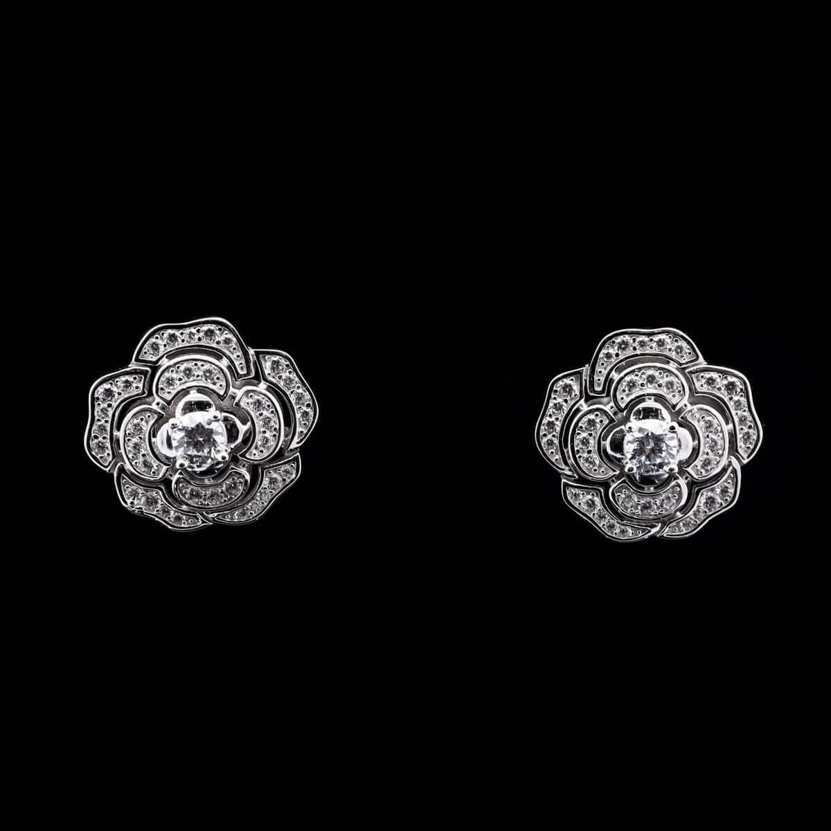 Omnia Rose White Earrings in 92.5 Silver with High Quality Simulated Diamonds - OMNIASTORES UAE