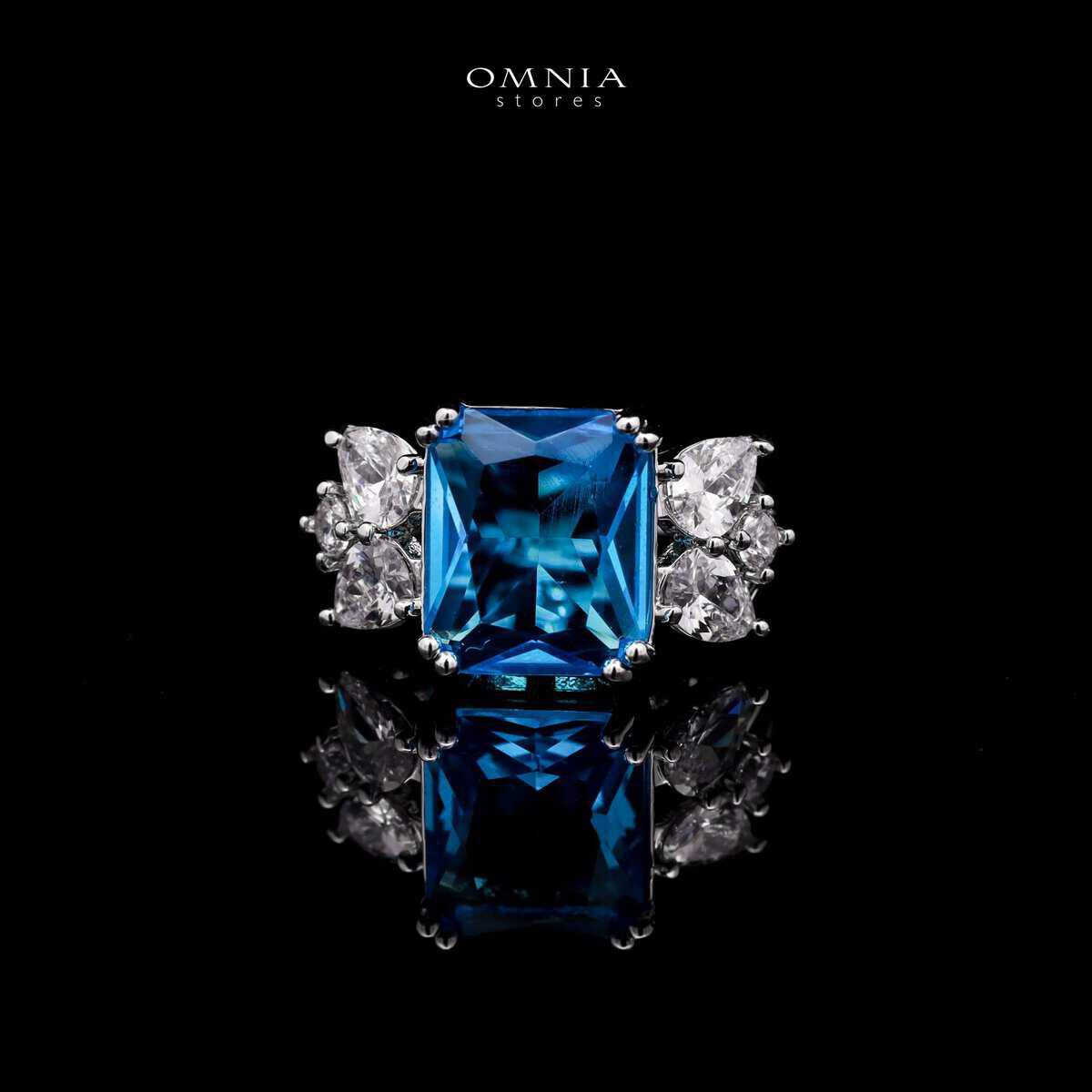 Omnia Amelia Sky Blue Bridal Full Set with Emerald and Pear-Cut High-Quality Simulated Diamonds - OMNIASTORES UAE