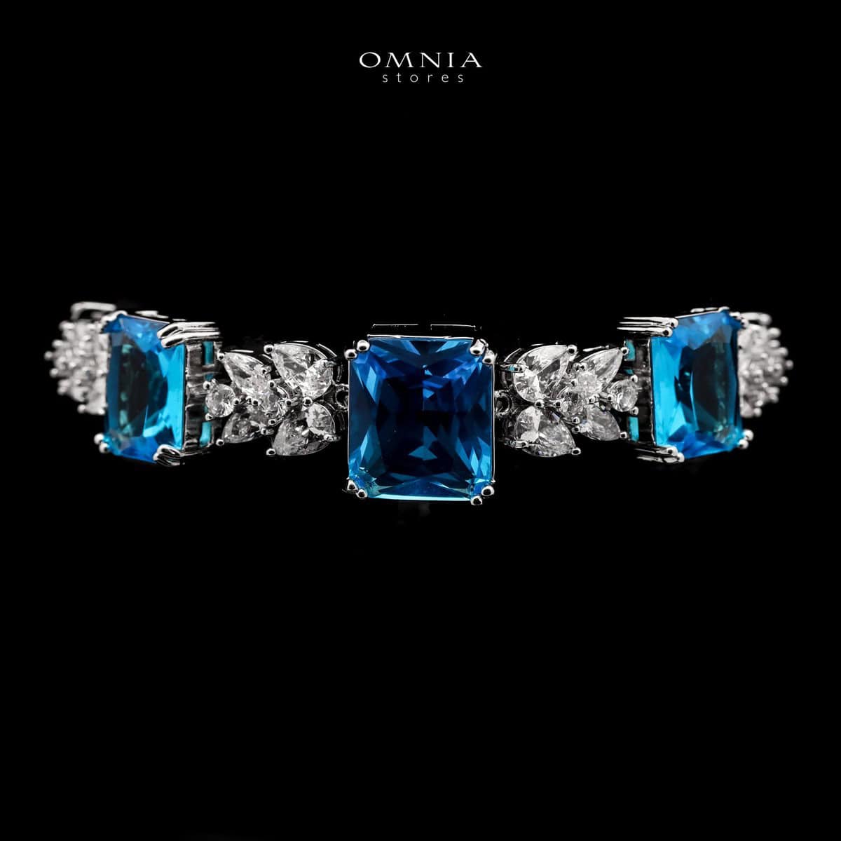 Omnia Amelia Sky Blue Bridal Full Set with Emerald and Pear-Cut High-Quality Simulated Diamonds - OMNIASTORES UAE