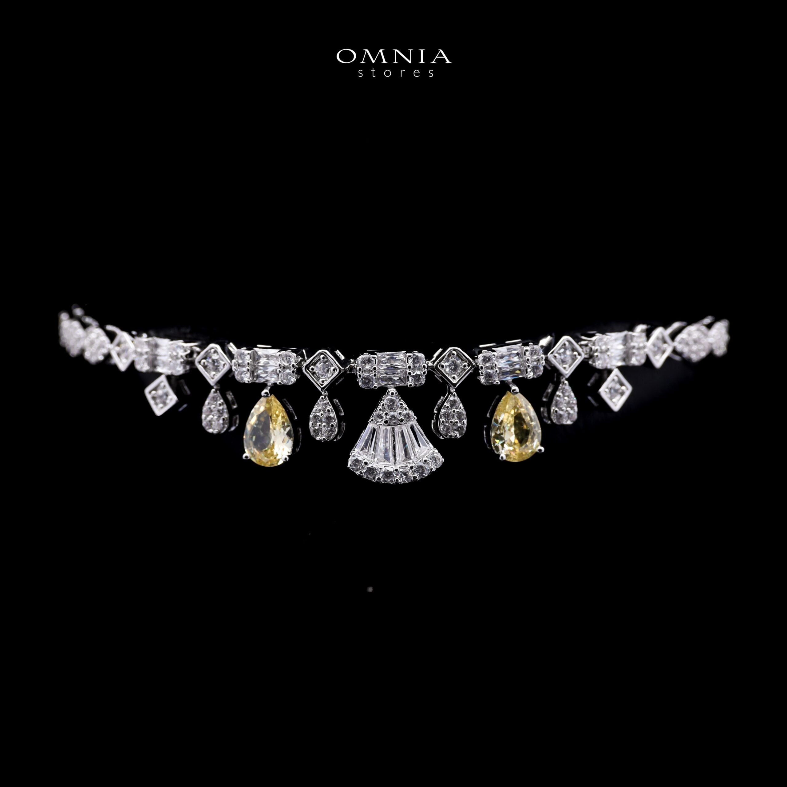 Omnia Marwa Yellow Bridal Full Set in High Quality Zircon Stone Rhodium Plated(size 18, 16 only available in ksa)
