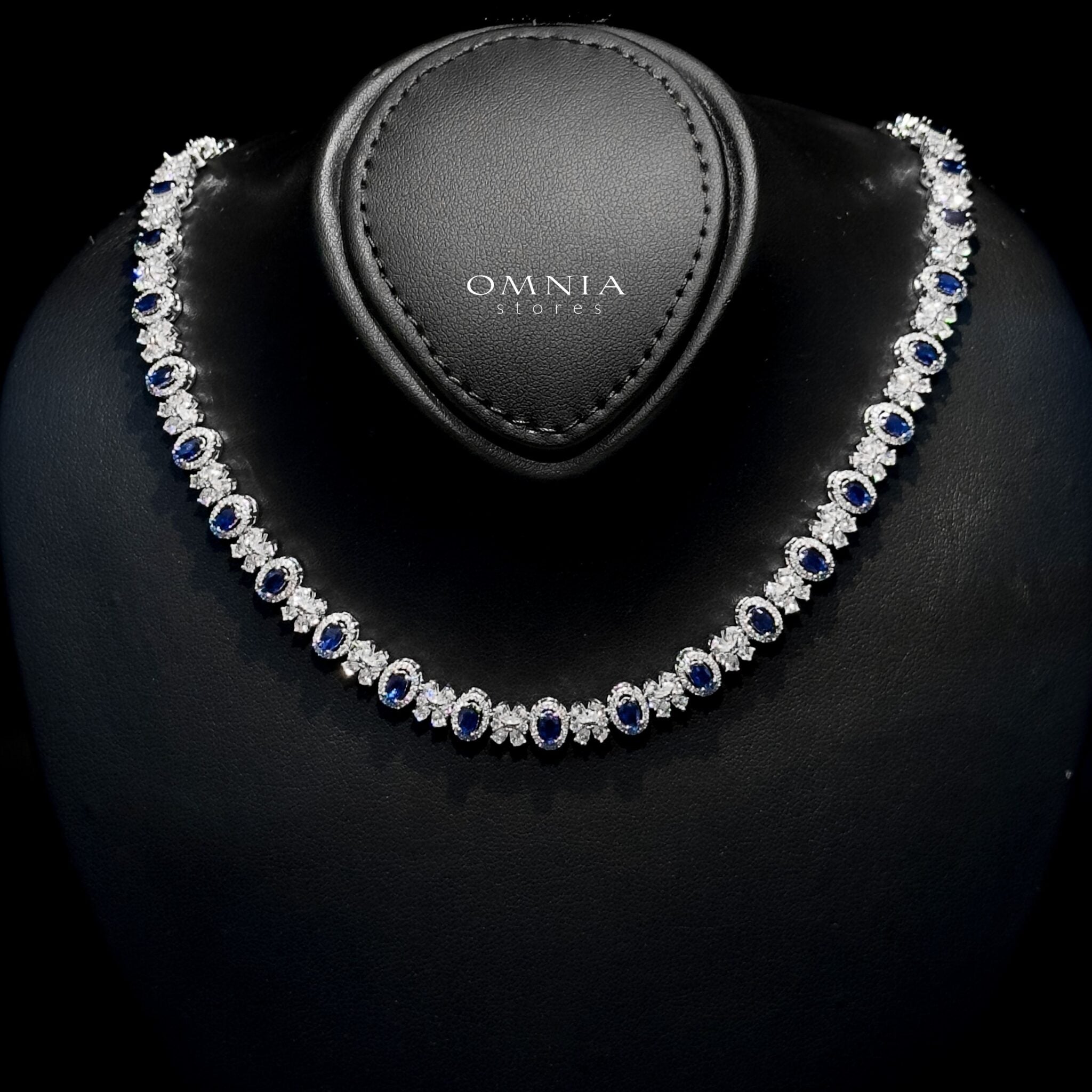 Omnia Mira Blue Bridal Full Set in High Quality Zircon Stone Rhodium Plated - OMNIASTORES UAE