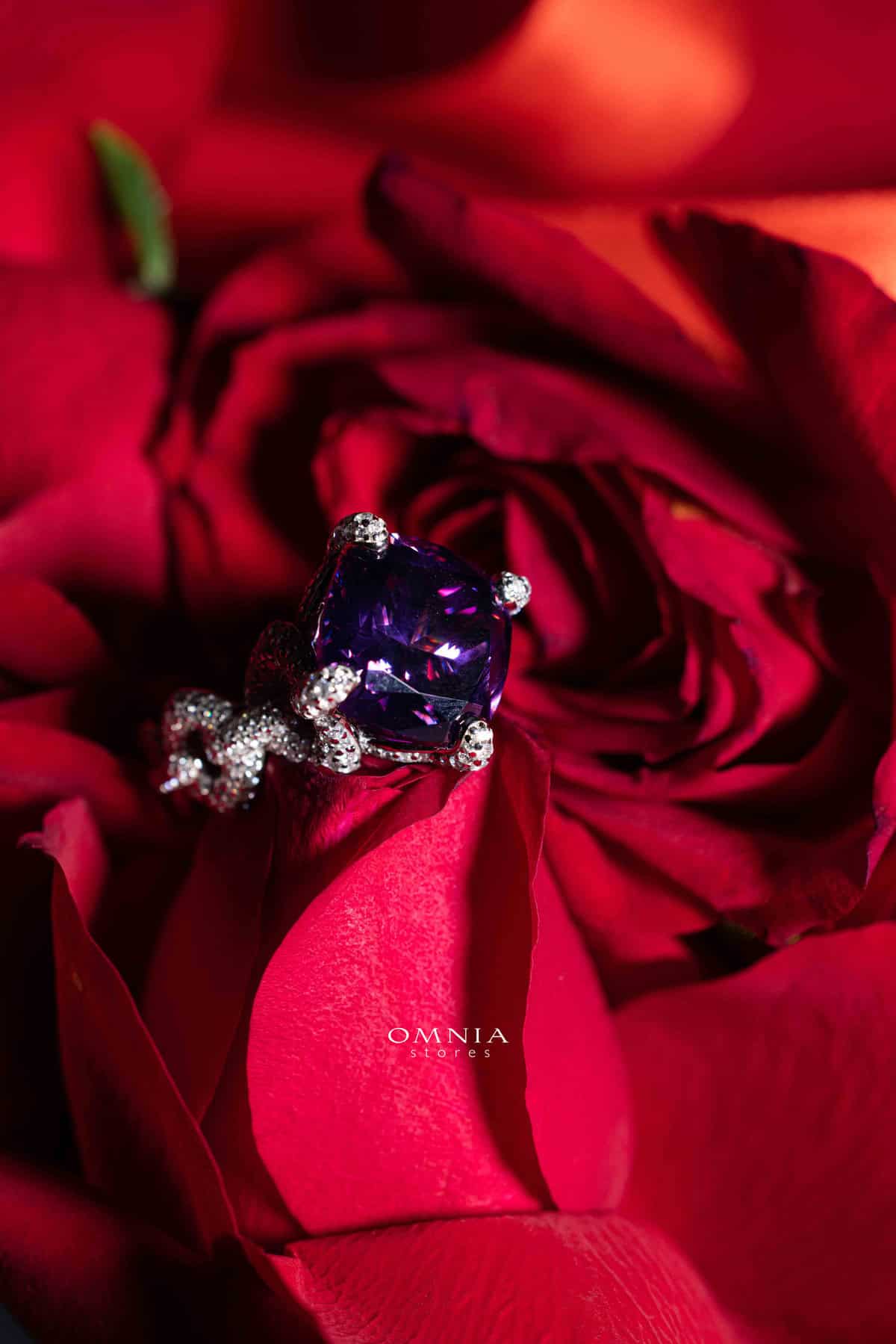 Omnia Farhana Ring 92.5 Silver High Quality Simulated diamonds - OMNIASTORES UAE