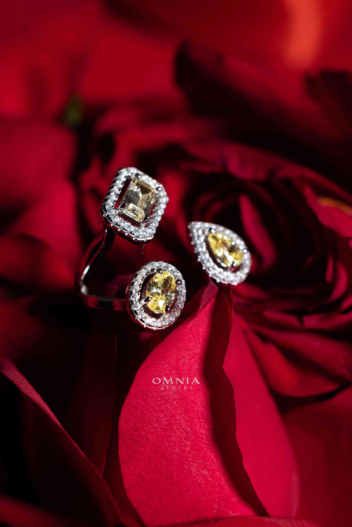 Omnia Bona Yellow Ring 925 Pure Silver Jewelry in High Quality Simulated Diamonds - OMNIASTORES UAE